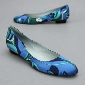 Emilio Pucci 41 Ladies 10.5-11 Blue Teal Silk Ballet Flats Low Heels Shoes Italy